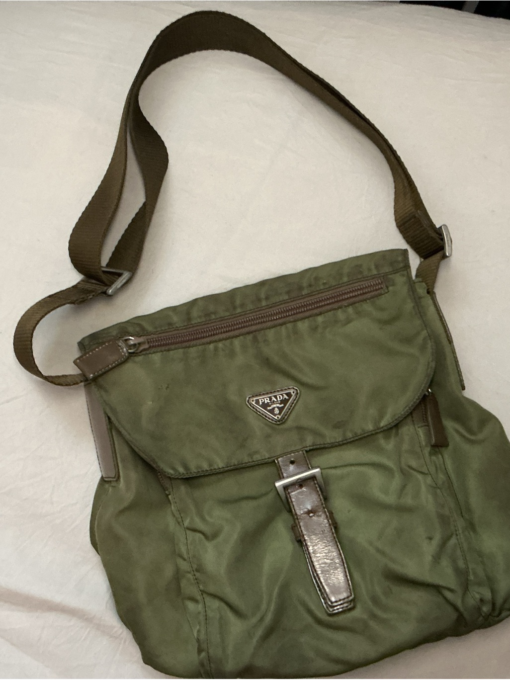 Vintage Prada Bag Green Khaki Color Silver Hardware Prada Nylon Authetic